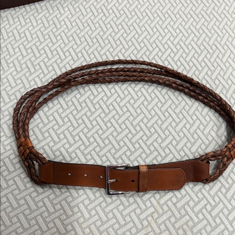 ANN TAYLOR WOMENS SMALL BELT BROWN GENUINE LEATHER SILVER BUCKLE